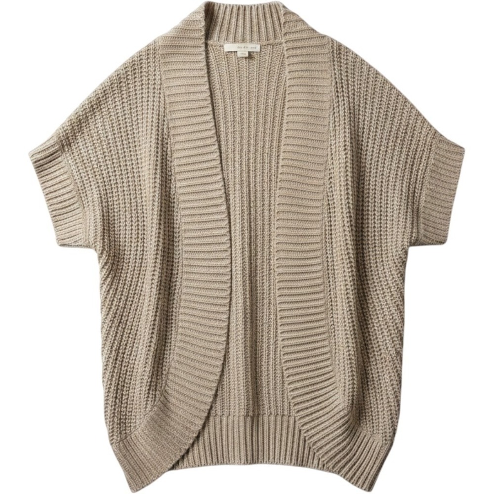 Twenty One Womens Small Oatmeal Beige Chunky Knit Short Sleeve Open Cardigan
